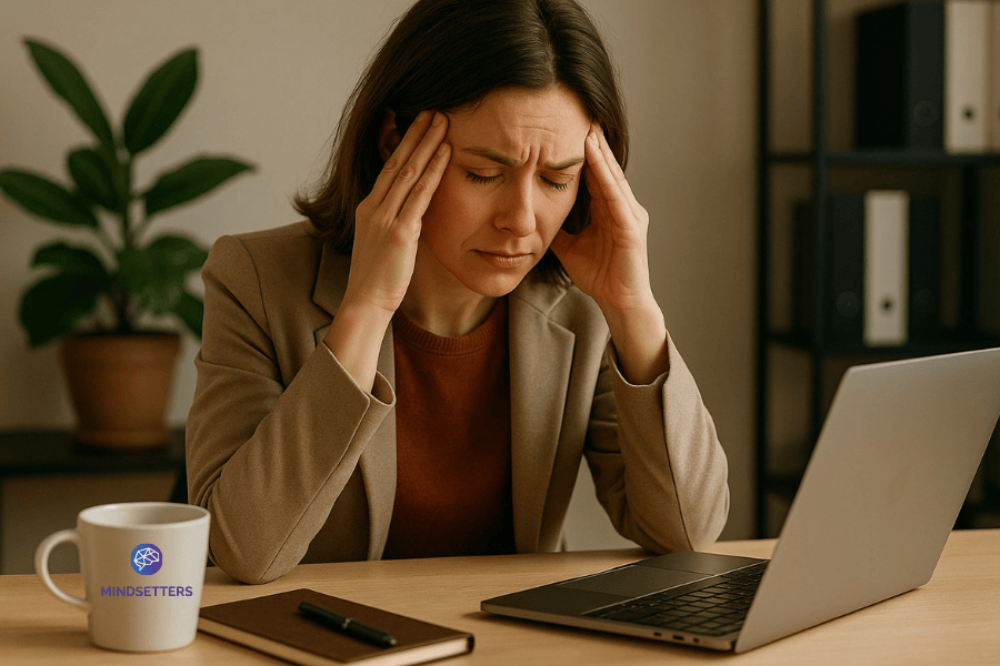 omgaan met negatieve emoties op werk door vrouw
