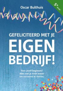 Voorkant van het boek: gefeliciteerd met je eigen bedrijf van auteur Oscar Bulthuis