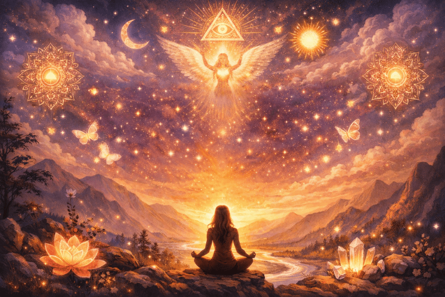 spirituele meditatie in gouden licht