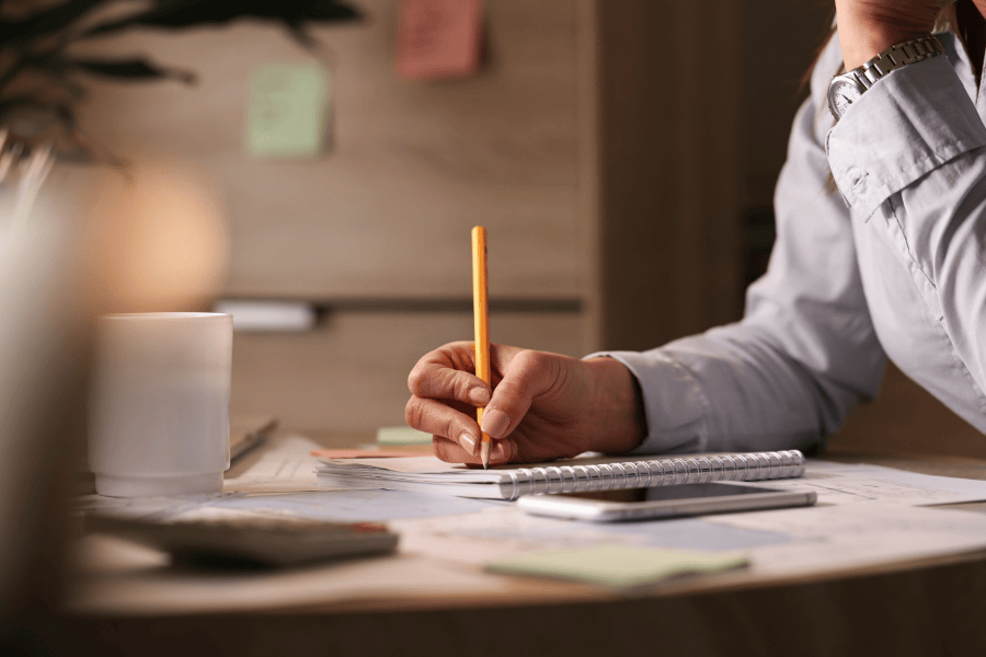 schrijven kantoor notepads rekenmachine telefoon